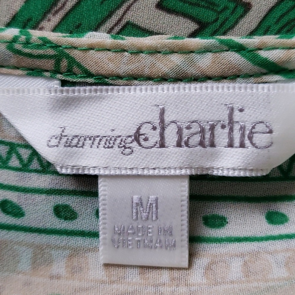 Charming Charlie Womens Green Tribal Geometric Scoop Neck Blouse TA6302 Medium - Picture 4 of 10